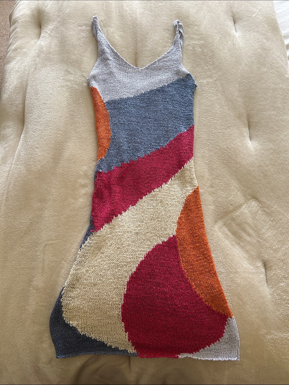 Forever 21 Hand-Knit Colorblock Mini Dress in Pink, Gray, Cream & Orange